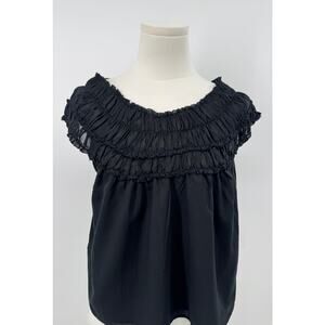 J Crew Rosalie Black Cotton Voile Top Smocked Cropped Blouse Lightweight M NWT